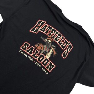 Vtg Hatfield's Saloon Grove Oklahoma T Shirt 2XL Black Short‎ Sleeve Streetwear